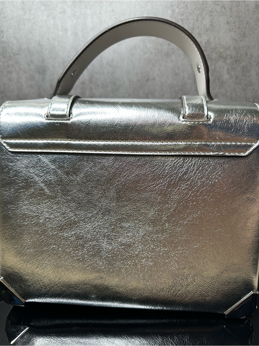 Michael Kors Manhattan Medium Metallic Silver Leather Satchel Crossbody Bag - Picture 7 of 12